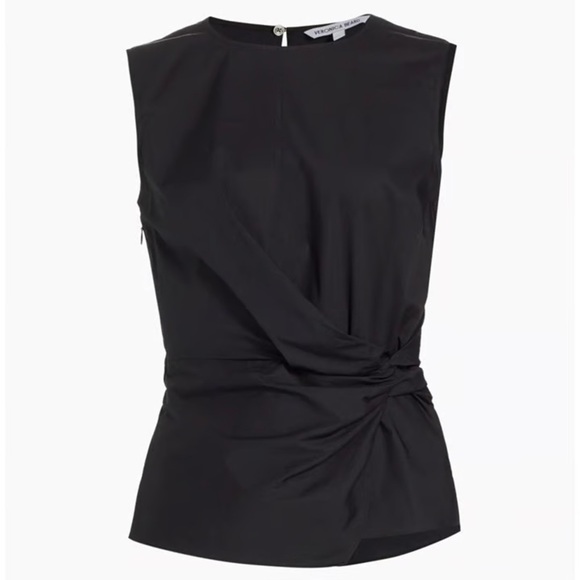Veronica Beard Bisa Twisted Stretch Cotton Poplin Top Black Sleeveless Sz 8 248$ - Picture 5 of 10
